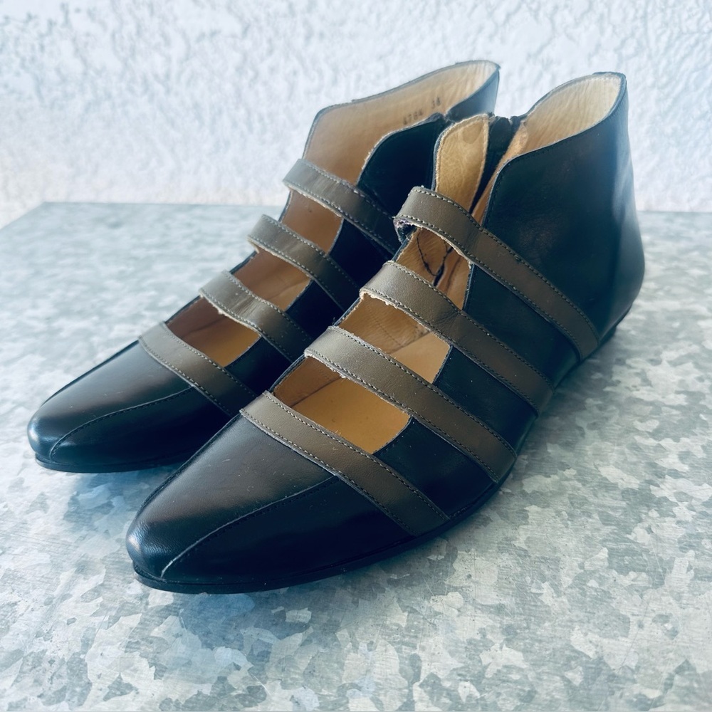 Anthropologie‎ Giraudon New York Leather Ankle Boot Strappy Black size 7